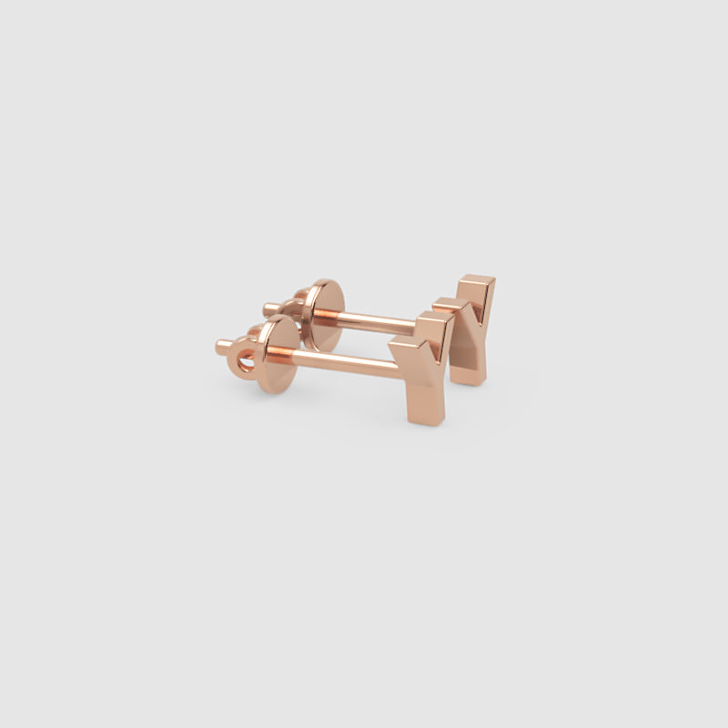 Gold Letter Y Initial Stud Earrings - Six