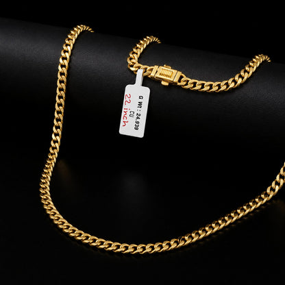 Cuban Link Chain Necklace With Box Clasp  22 Inch Curb Chain Necklace For Men And Women - Three