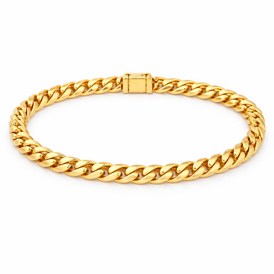 Men’s Gold Chain Bracelet Modern Cuban Curb Link Design - One