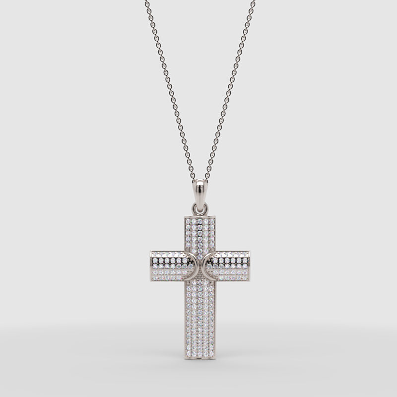 Pav Cross Pendant Necklace With Heart Detail - One