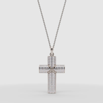 Pav Cross Pendant Necklace With Heart Detail - One
