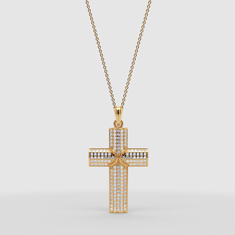 Pav Cross Pendant Necklace With Heart Detail - Three