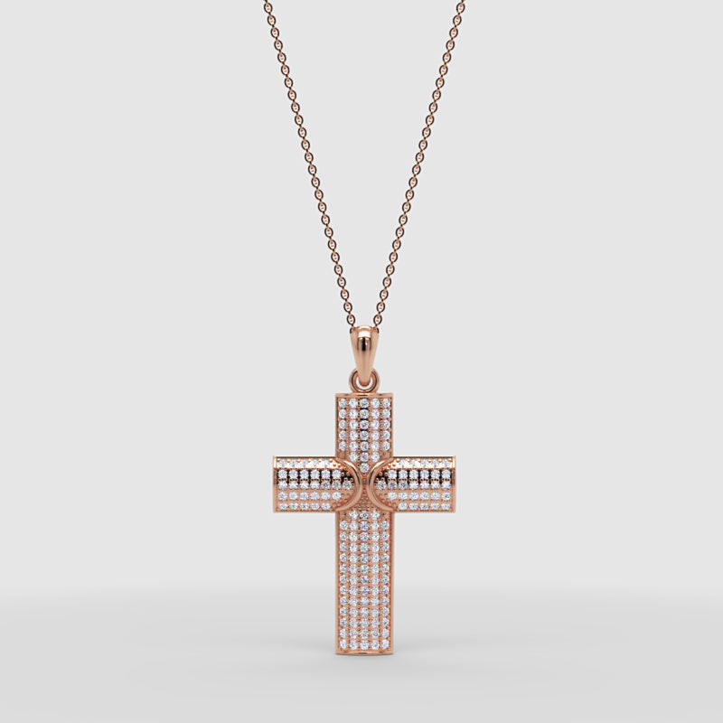 Pav Cross Pendant Necklace With Heart Detail - Four