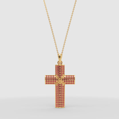 Ruby Pav Cross Pendant Necklace With Chain - Two