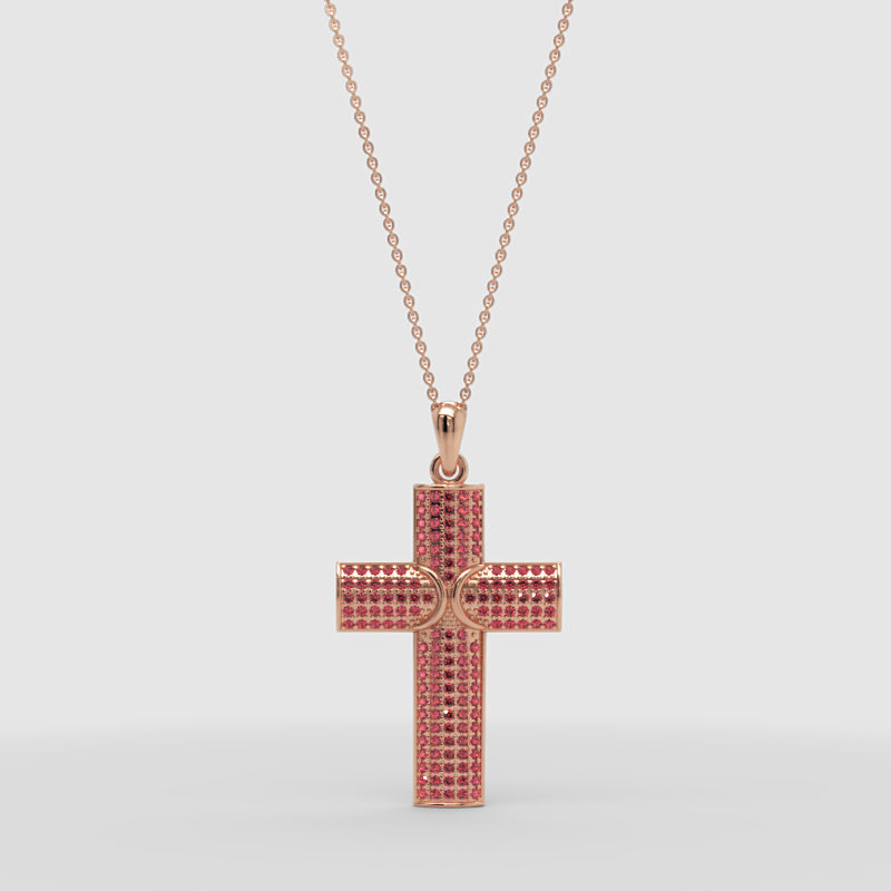 Ruby Pav Cross Pendant Necklace With Chain - Three