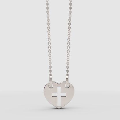 Heart Cross Cutout Pendant Necklace With Double Chain - One