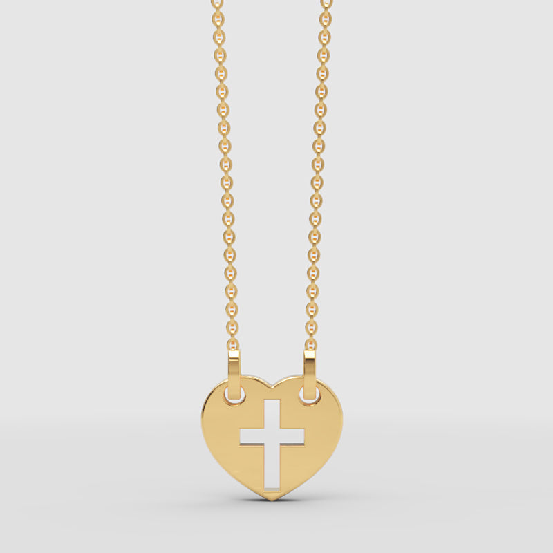 Heart Cross Cutout Pendant Necklace With Double Chain - Two