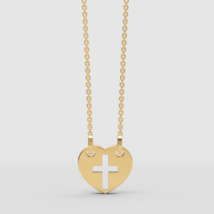 Heart Cross Cutout Pendant Necklace With Double Chain - Two