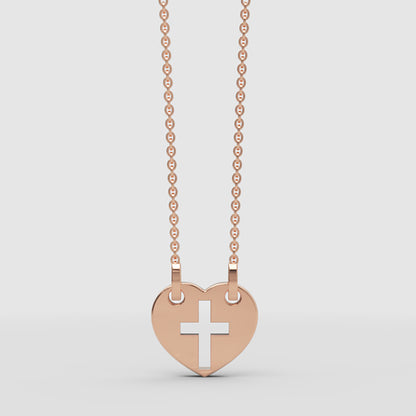 Heart Cross Cutout Pendant Necklace With Double Chain - Three