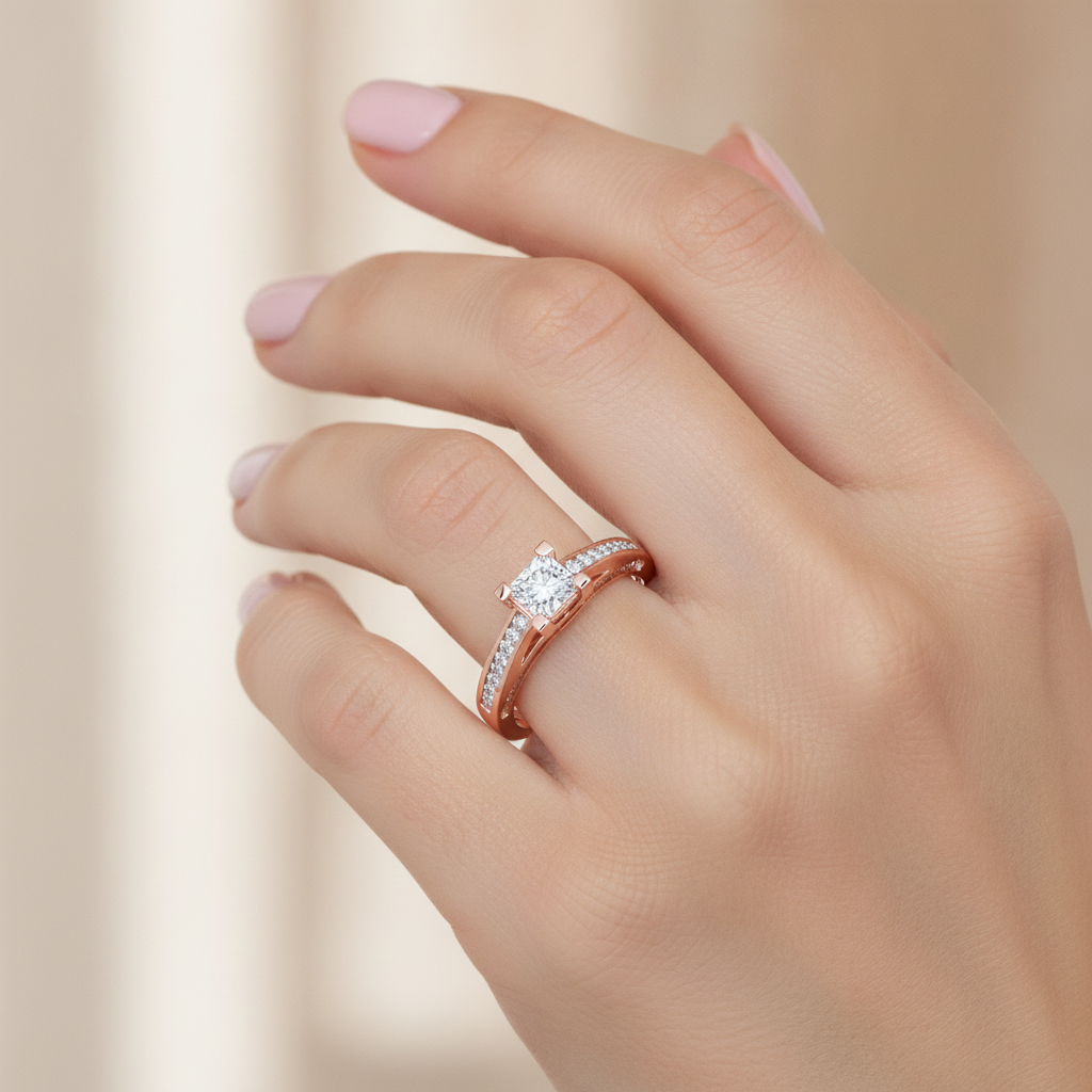 Off Beat Solitaire Ring In 925 Sterling Silver - Fourteen