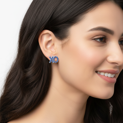 Blue Crystal Xo Stud Earrings With Screw Back - Five
