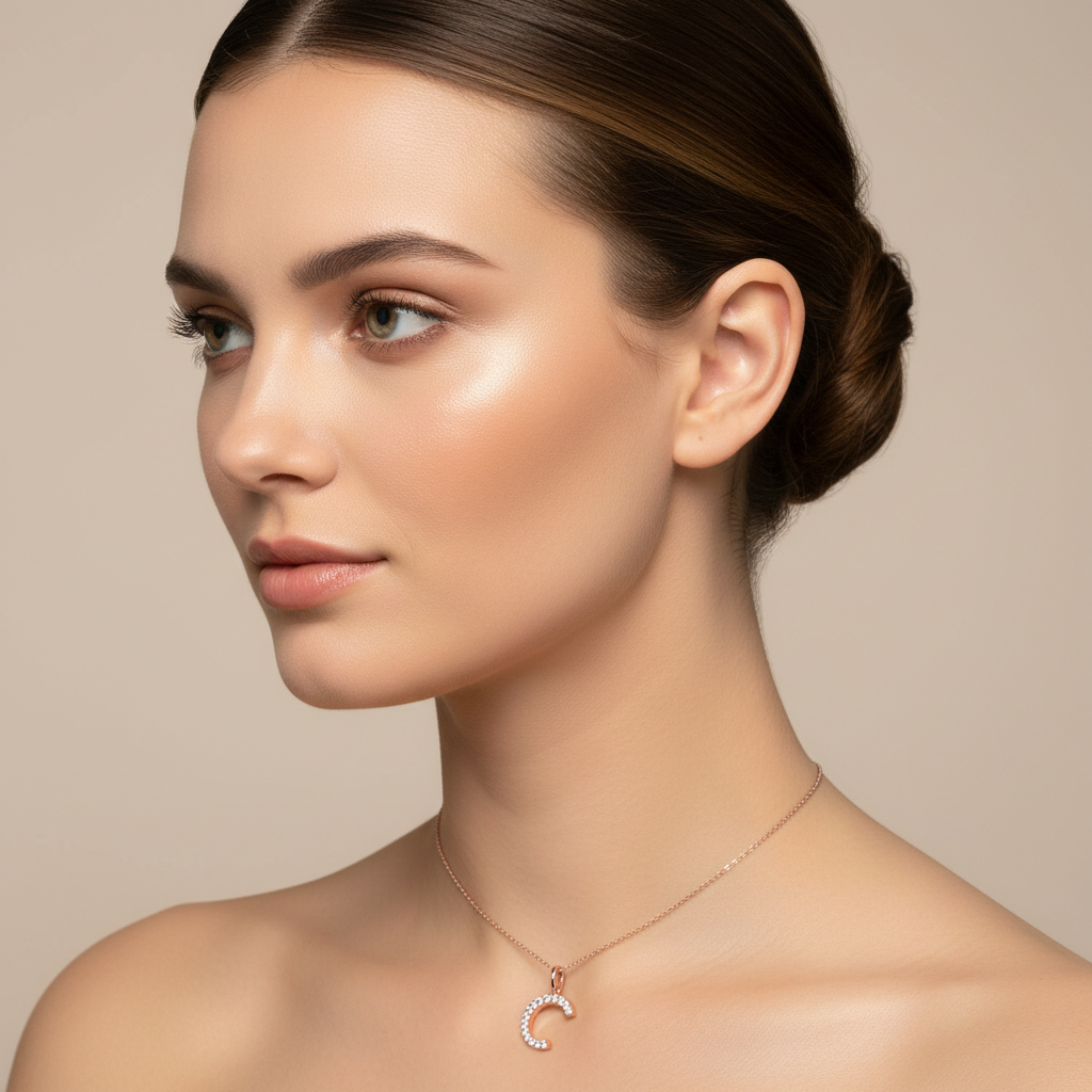 Rose Gold Diamond Letter C Initial Pendant Charm