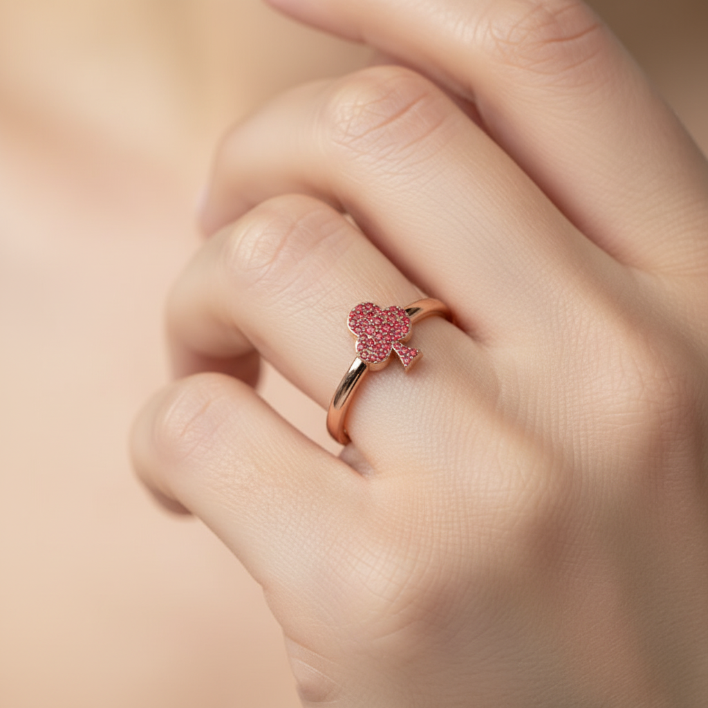 Ruby Clover Charm Stackable Ring - Ten