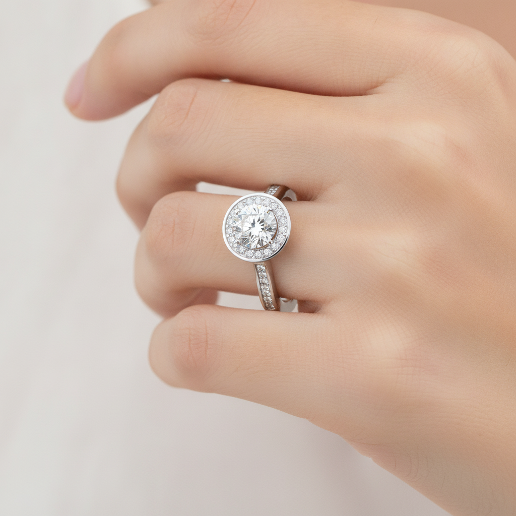 Vintage Classic Halo Diamond Engagement Ring In 925 Sterling Silver - Thirteen