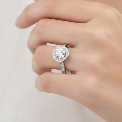 Vintage Classic Halo Diamond Engagement Ring In 925 Sterling Silver - Thirteen