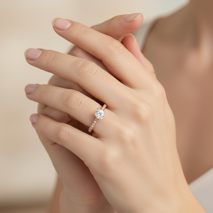Rose Gold Diamond Solitaire Engagement Ring With Pav Band - Fourteen