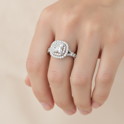 Awe Struck Halo Ring In 925 Sterling Silver - Fourteen