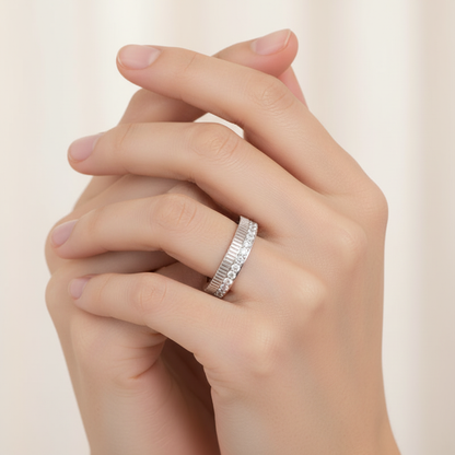 Gold Diamond Band Ring 4Mm – Minimal Textured Wedding Stackable Ring | Jebij - Two