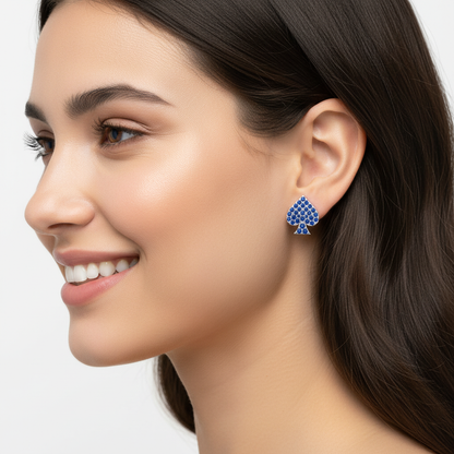 Blue Sapphire Spade Stud Earrings With Screw Back Closure - Five