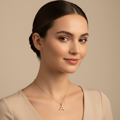 Diamond Initial Letter A Pendant Charm in White Gold