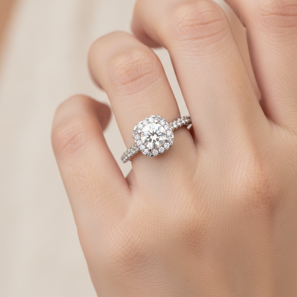 Grandeur Halo Ring In 925 Sterling Silver - Thirteen