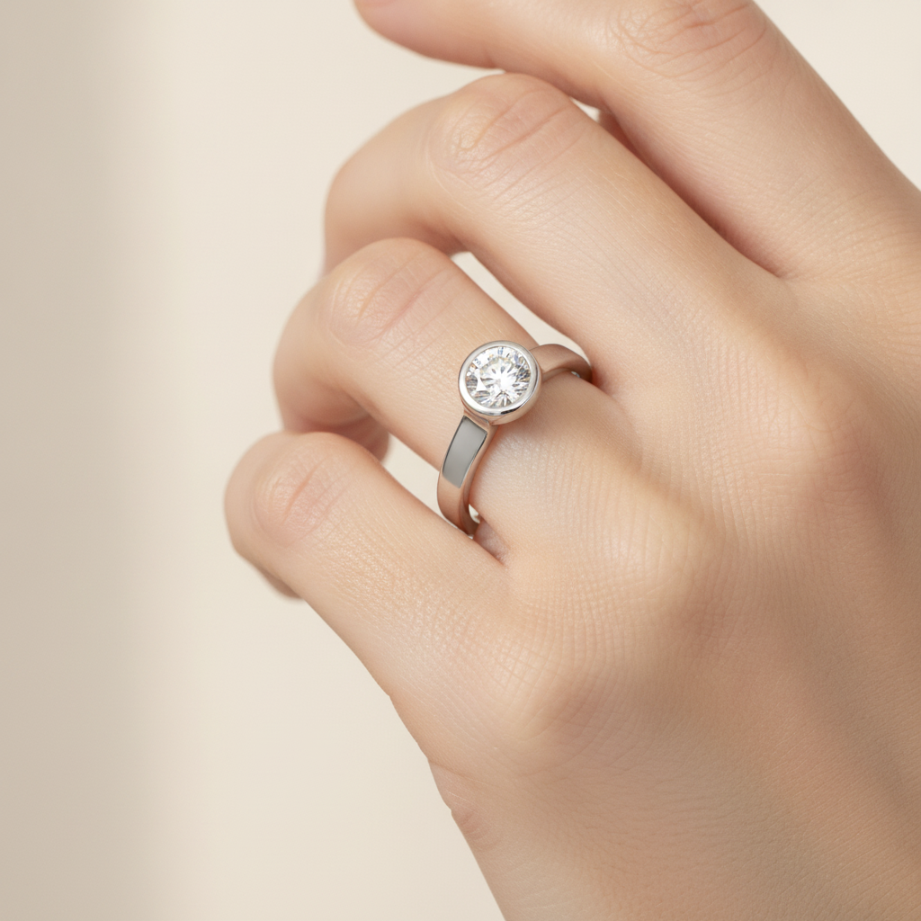 Beamy Solitaire Ring In 925 Sterling Silver - Fourteen