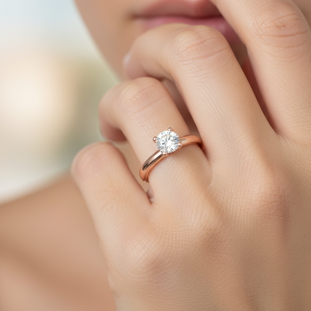 1 Ct Round Moissanite Four Prong Solitaire Engagement Ring in 925 Sterling Silver