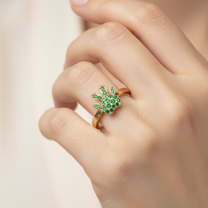 Emerald Paw Print Ring With Pav Gemstones - Two