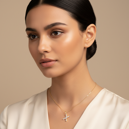 Rose Gold Diamond Letter X Initial Pendant Charm