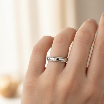 White Gold Milgrain Edge Wedding Band Ring - Fourteen