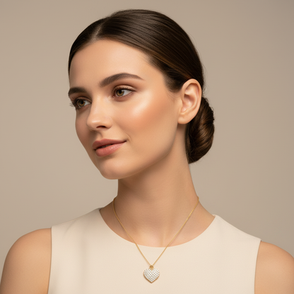 Diamond Heart Pendant Necklace For Women | White Gold Pave Heart With Adjustable 16–17 Inch Chain - Five