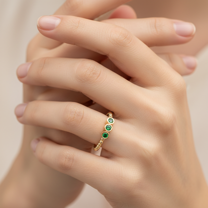 Lab-Grown Emerald Bezel Half Band Ring In Yellow Gold – Minimal 5 Stone Stackable Ring | Jebij - Eight