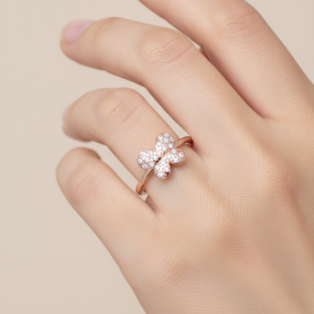 Butterfly Shaped Diamond Ring In 925 Sterling Silver - Thirteen