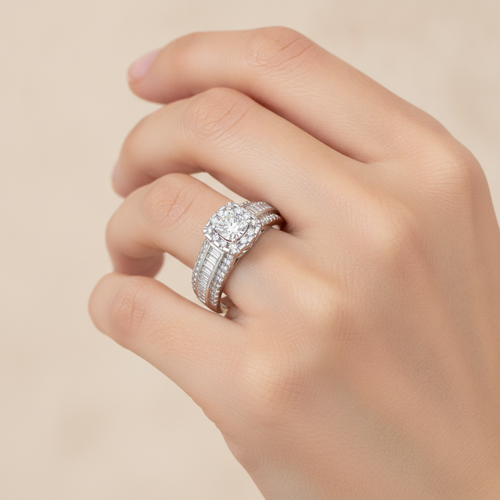 Spectral Halo Solitaire Ring In 925 Sterling Silver - Thirteen