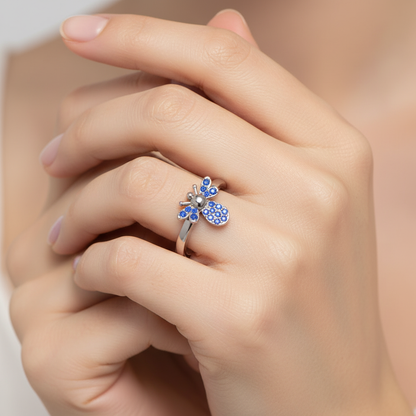 Blue Stone Bee Ring In White Gold - Eight