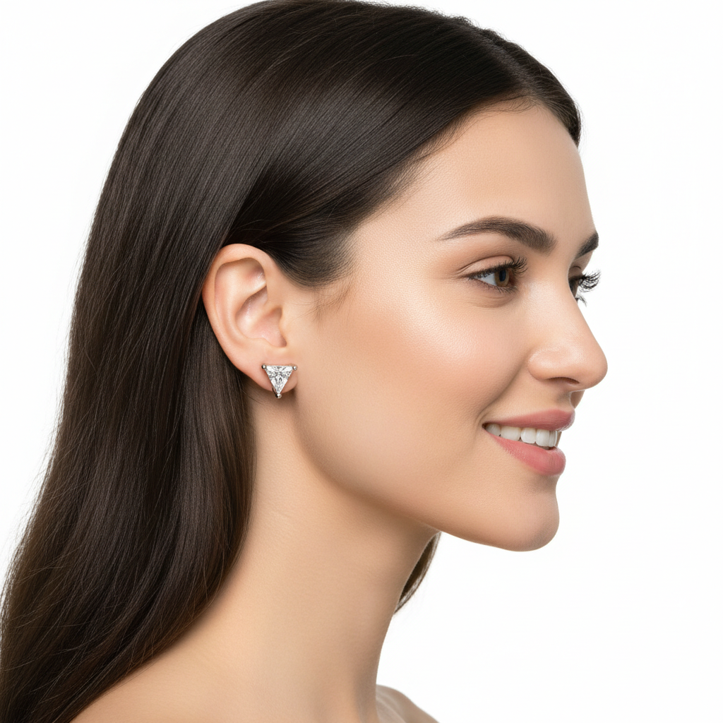 Triangle Cut Diamond Stud Earrings In White Gold - Eight