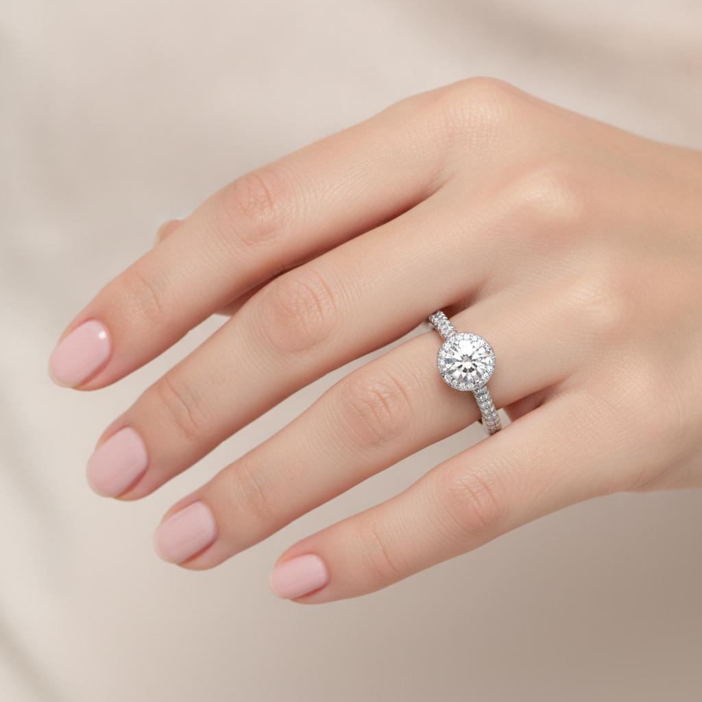 The Classy Halo Ring In 925 Sterling Silver - Thirteen