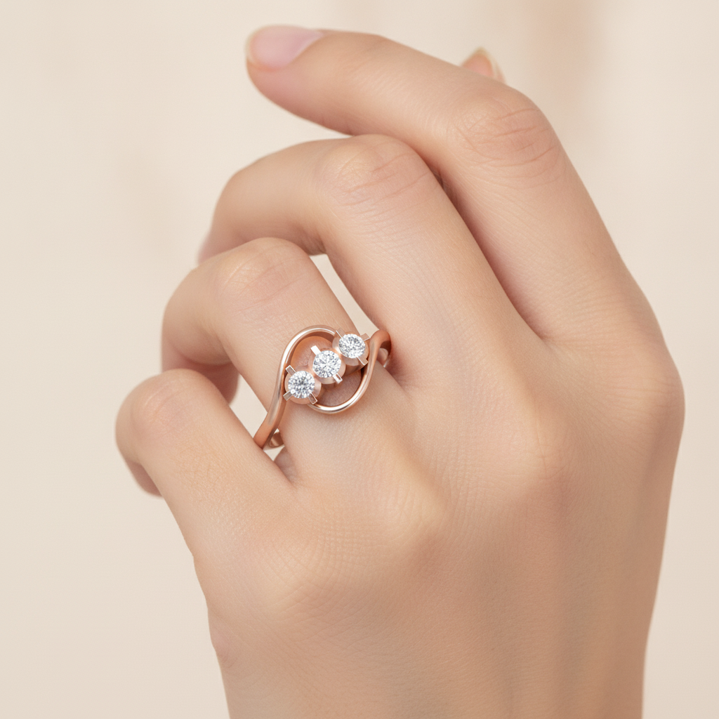 Vlour Band Tri Stone Ring In 925 Sterling Silver - Thirteen