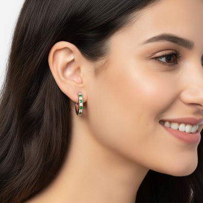 Rose Gold Emerald And Diamond Huggie Hoop Earrings - Eight