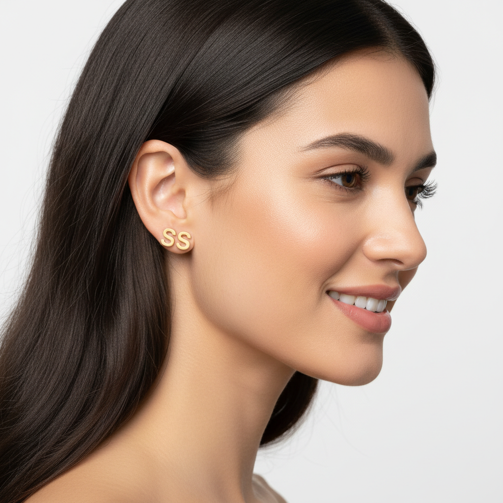 Gold Letter S Initial Stud Earrings - Eight