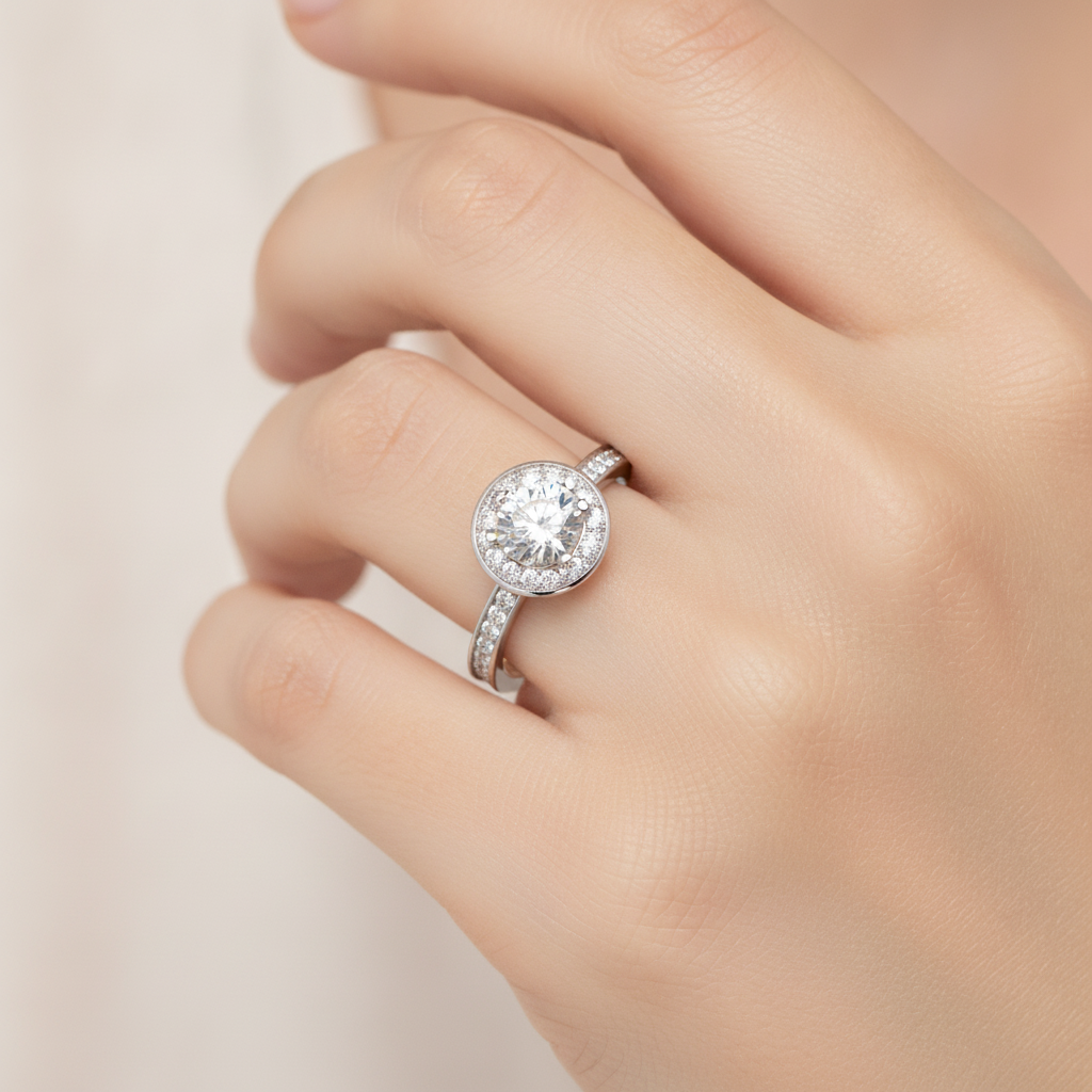 Nemo Classic Halo Diamond Engagement Ring In 925 Sterling Silver - Thirteen