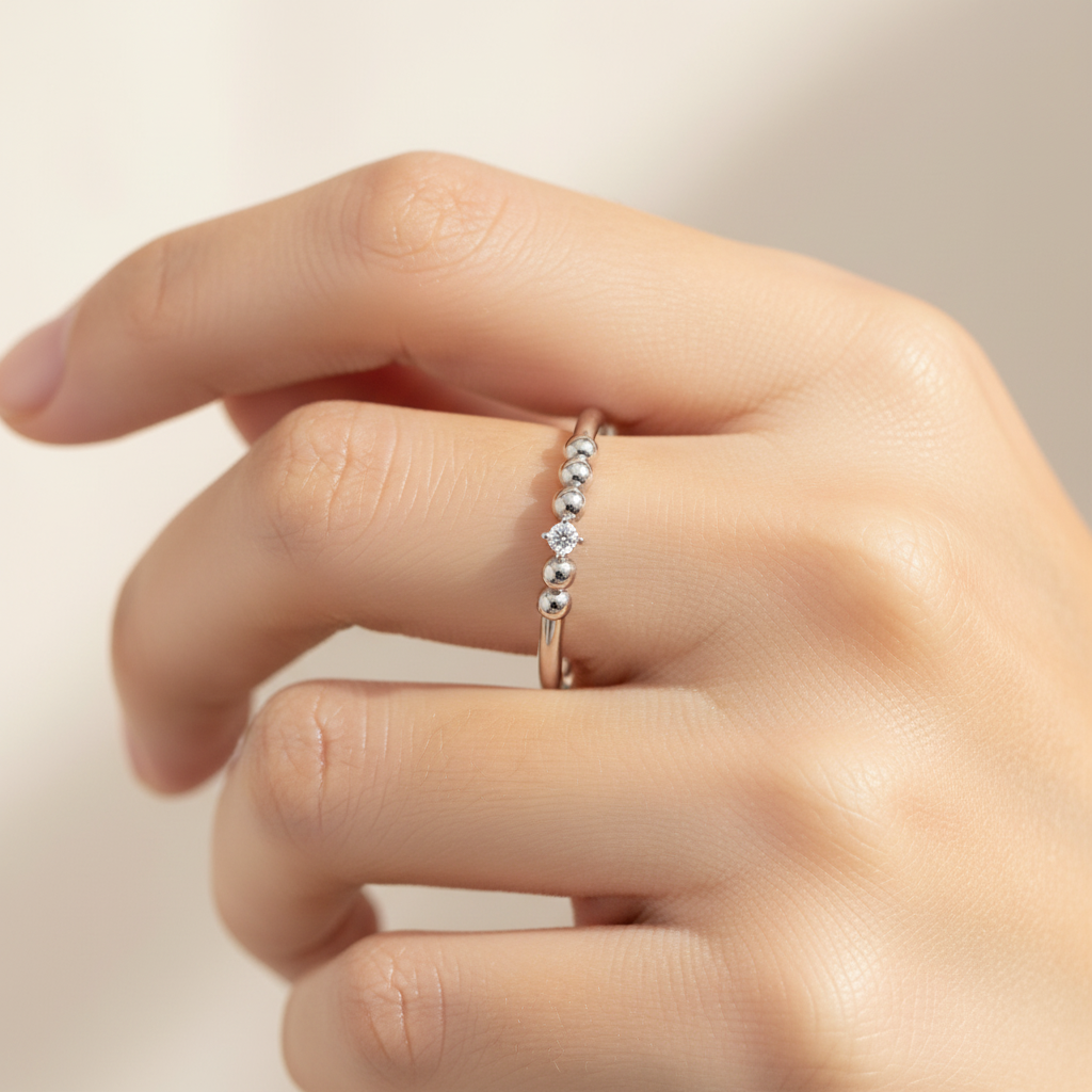 Beaded Diamond Accent Stackable Ring - Five
