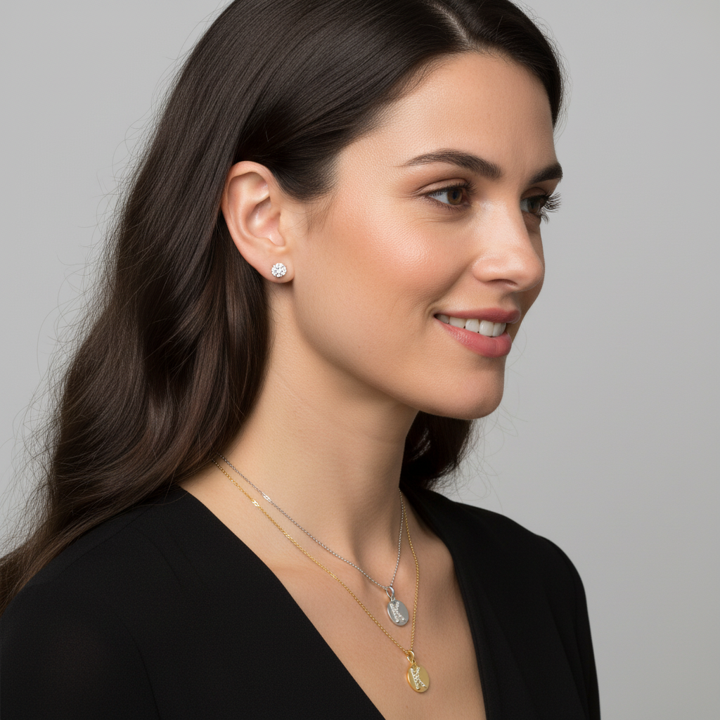 Personalized K Letter Necklace With Diamonds In White Gold - Five