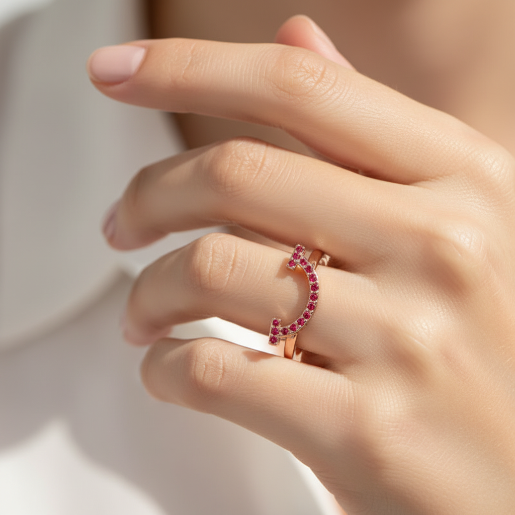 Ruby Lab Grown Gemstone Horseshoe Ring - Eight