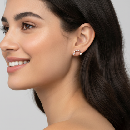 Rose Gold Curved Bar Stud Earrings With Double Crystals - Eleven