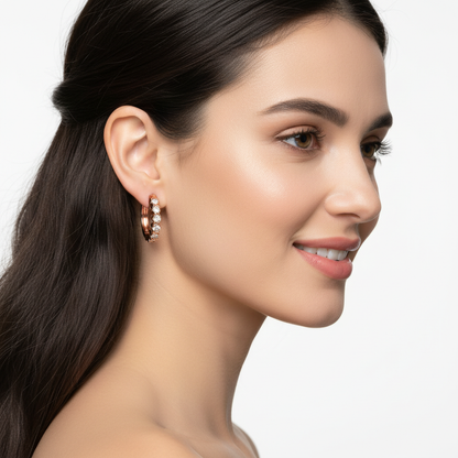 Rose Gold Diamond Hoops With Stone Setting - Eleven