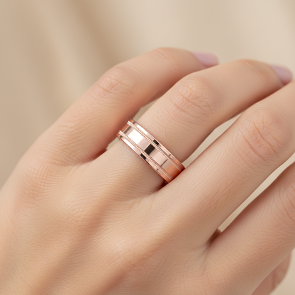 Rose Gold Milgrain Edge Wedding Band Ring 6 Mm - Fourteen
