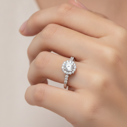 Kallos Classic Halo Diamond Engagement Ring In 925 Sterling Silver - Thirteen