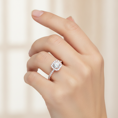 Stupefying Halo Ring In 925 Sterling Silver - Thirteen