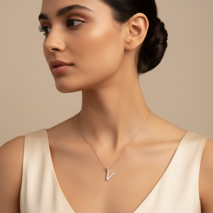 Rose Gold Diamond Letter V Initial Pendant Charm